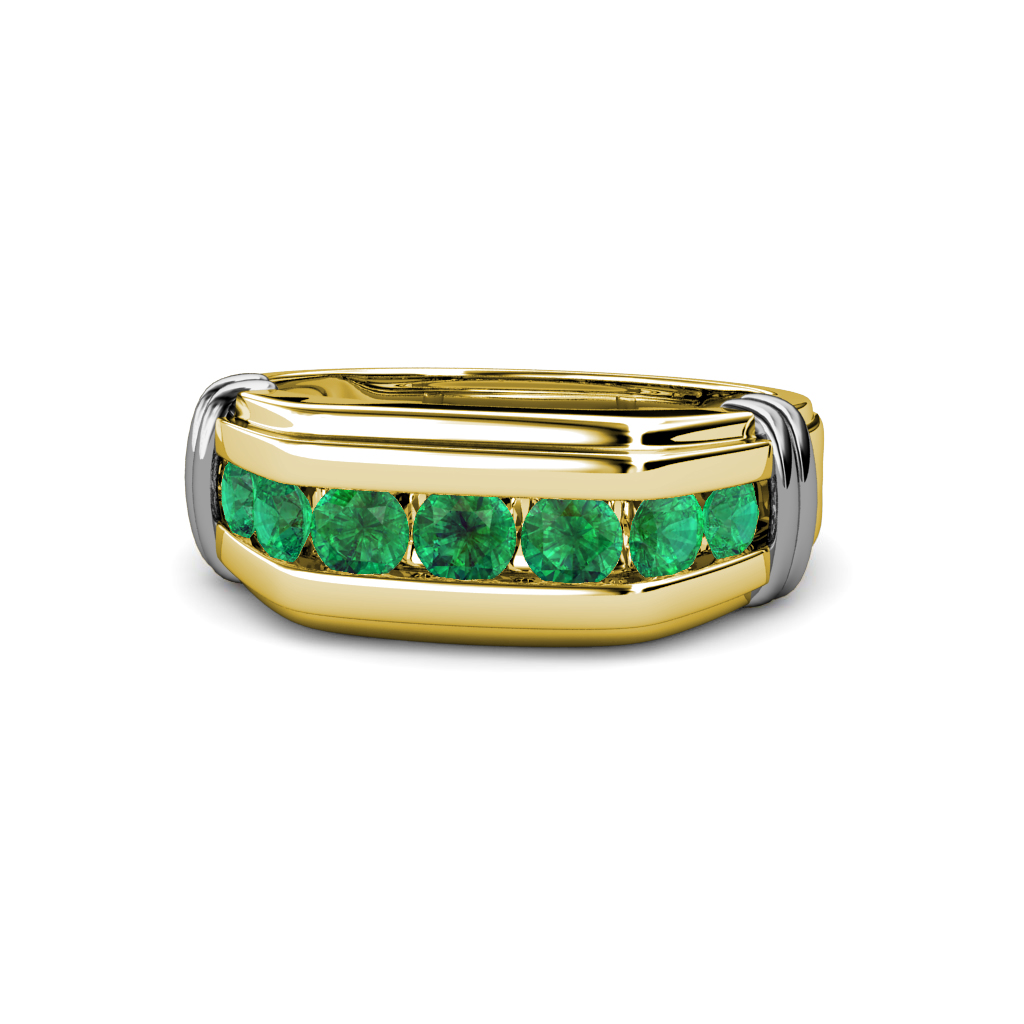 Brad Emerald 7 Stone Men Wedding Ring (8.5 mm) 